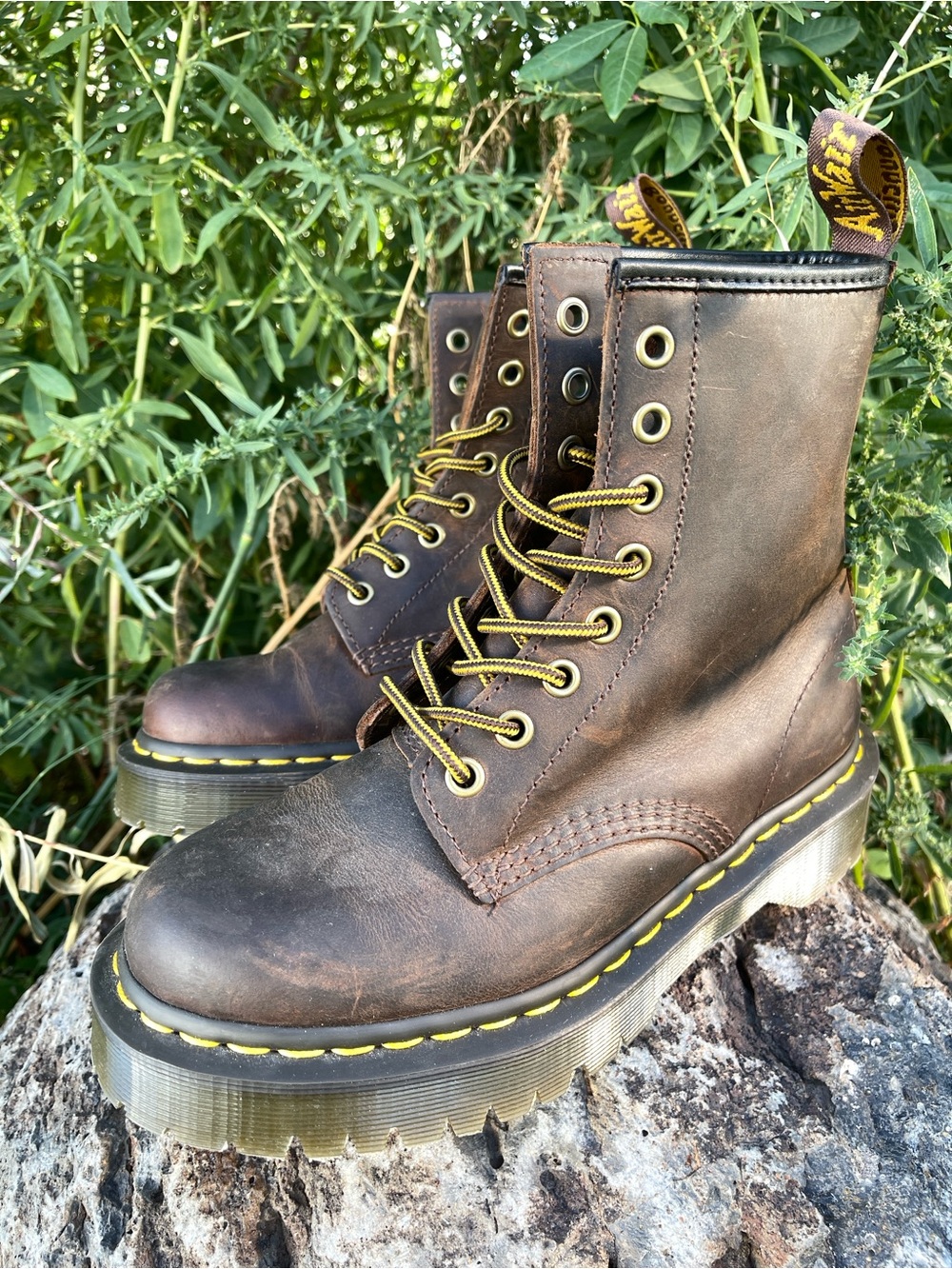 Dr. Martens Brown Crazy Horse Leather 8-Eye Combat Boots US Womenโs 6